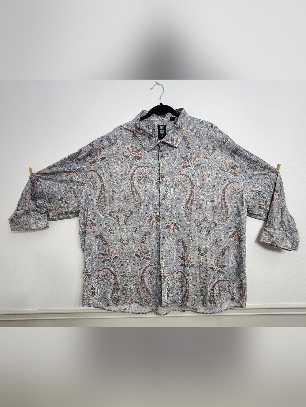 Stacy Adams Paisley Button Front Men 22 34/35 Cotton Spandex Blue Gray‎ Pink